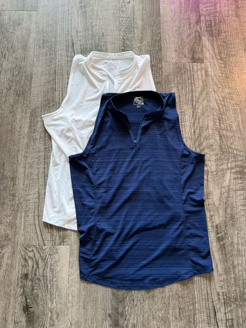 Slazenger Navy & White Sleeveless Golf Zip Tops medium